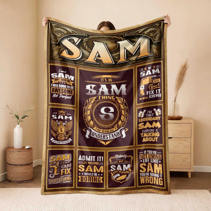 SAM Personalized Blanket | Custom Name Cozy Throw Gift 13K1-BK4