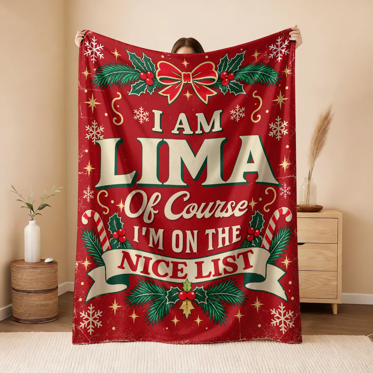 I'm Name Of Course I'm On The Nice List Christmas Fleece Blanket LIMA 13K1 BK56