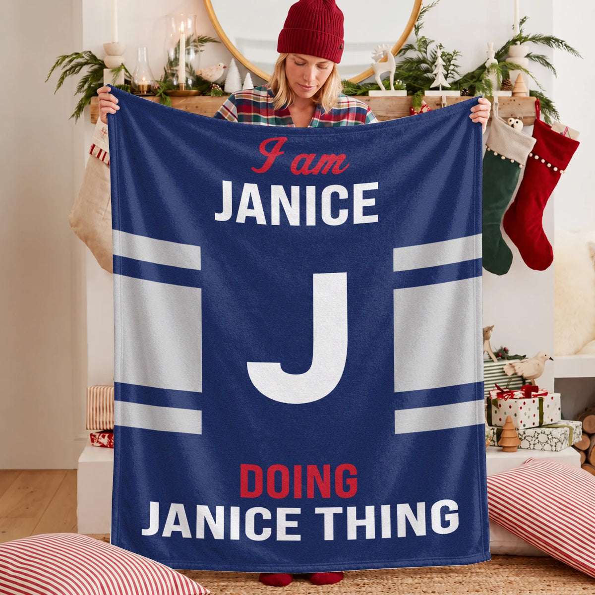 I'm Name Doing Name Things Navy Fleece Blanket JANICE 13K1 BK51