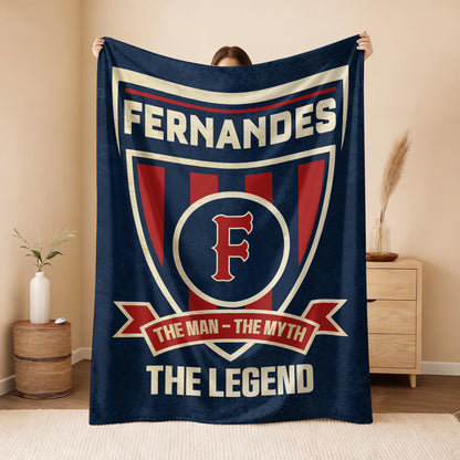 The Man The Myth The Legend Blue Burgundy Baseball Blanket FERNANDES 13K1 BK18