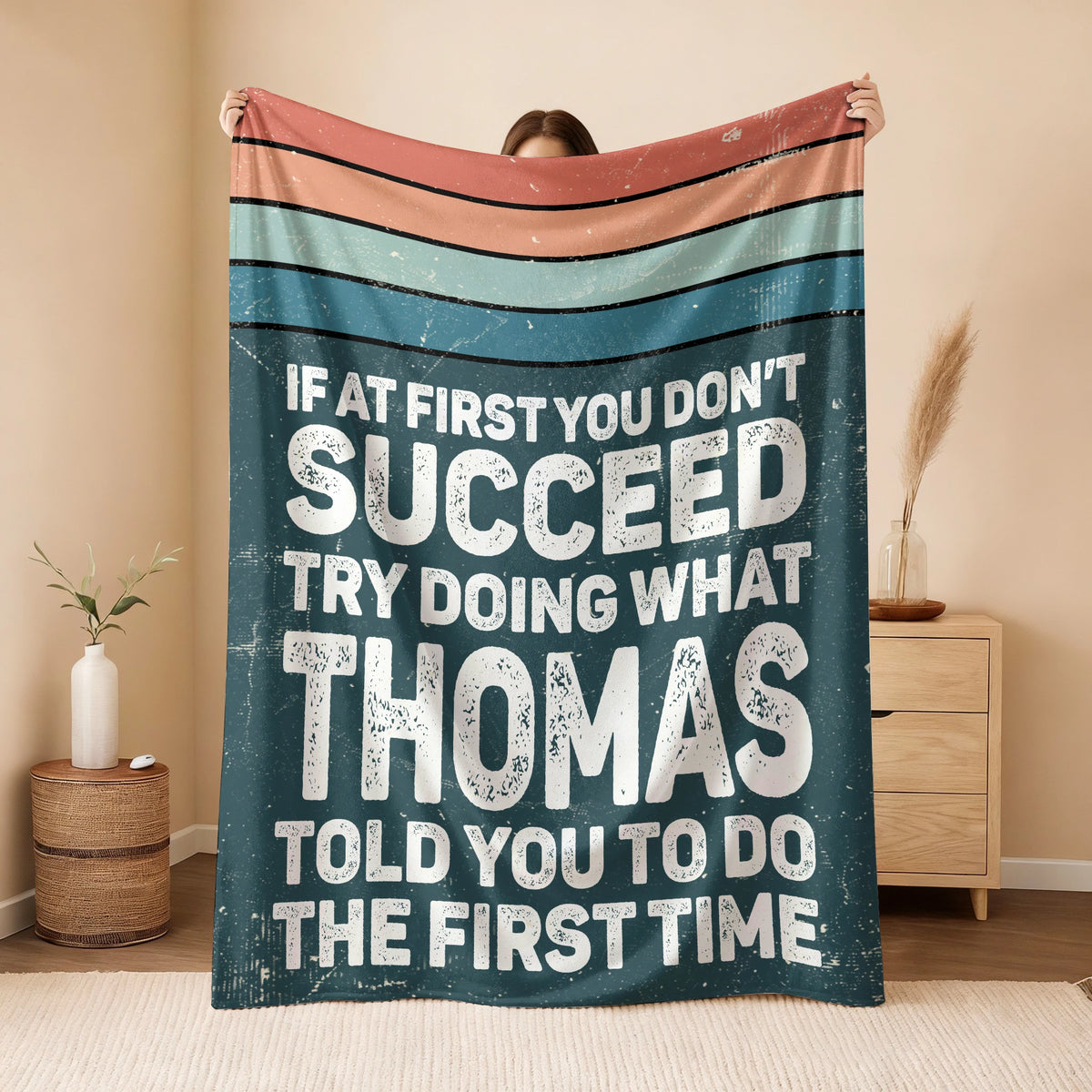 If At First You Don’t Succeed Retro Green Fleece Blanket THOMAS 13K1 BK29