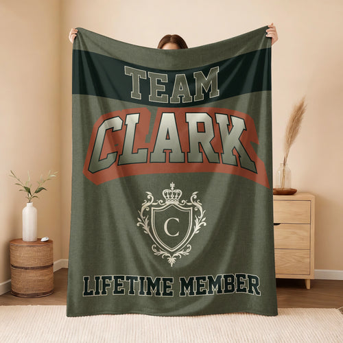 Team Your Name Lifetime Member Sage Green Fleece Blanket CLARK 13K1 BK22
