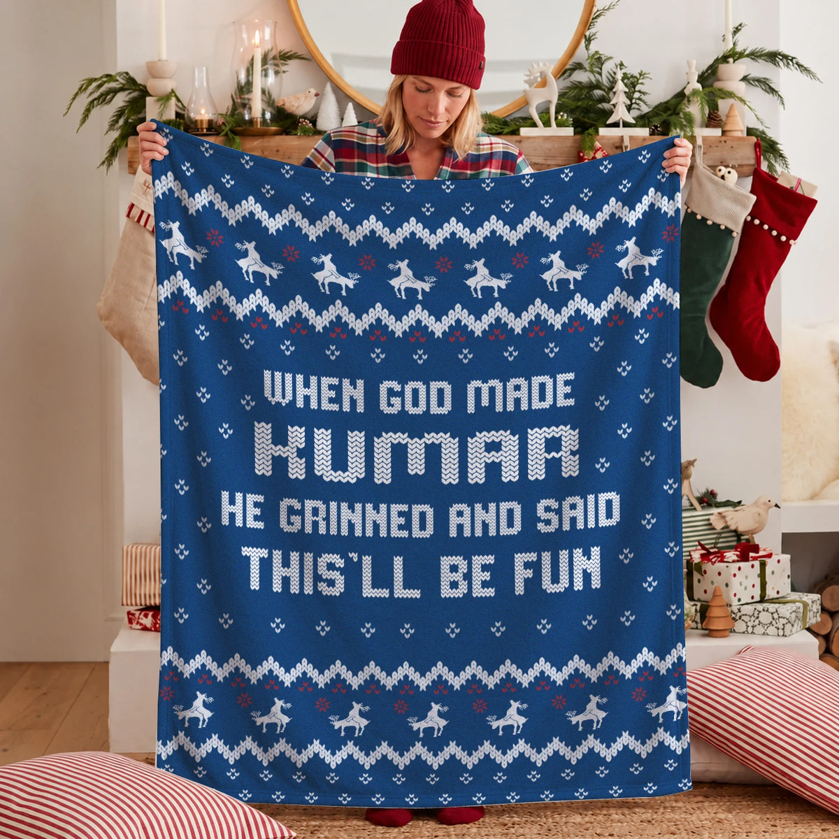 When God Made Your Name Navy Fleece Blanket KUMAR 13K1 BK32