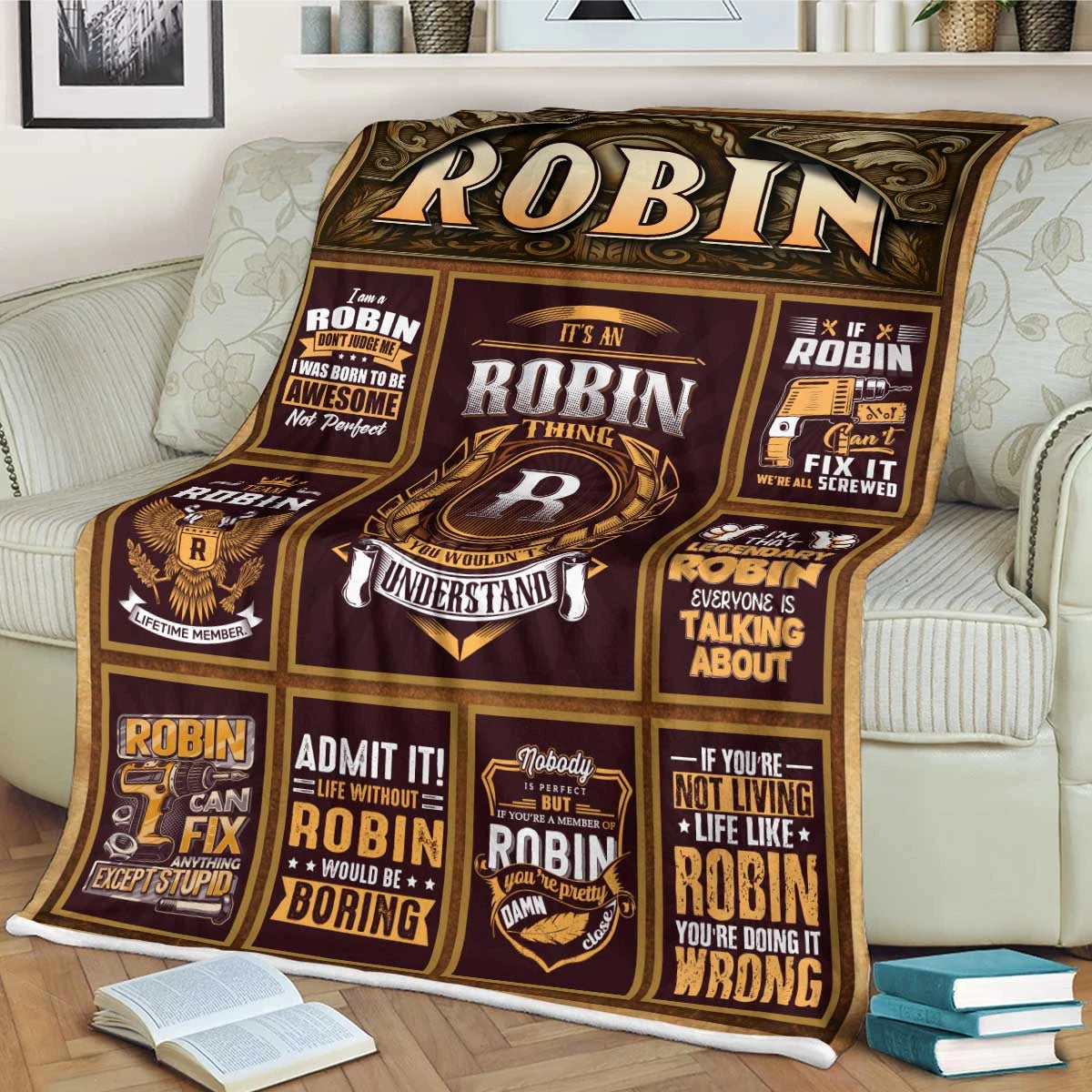 ROBIN Personalized Blanket | Custom Name Cozy Throw Gift 13K1-BK4