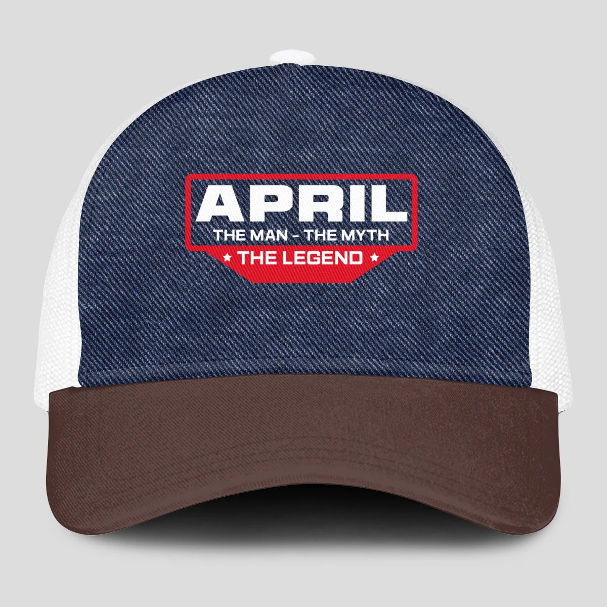 The Man The Myth The Legend Navy Brown And White Mesh Cap APRIL 13K1 C200PF