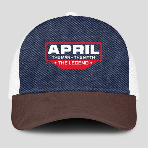The Man The Myth The Legend Navy Brown And White Mesh Cap APRIL 13K1 C200PF