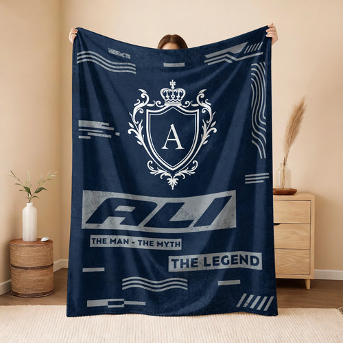The Man The Myth The Legend Blue & Gray Fleece Blanket  ALI 13K1 BK08