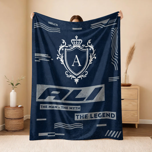 The Man The Myth The Legend Blue & Gray Fleece Blanket  ALI 13K1 BK08
