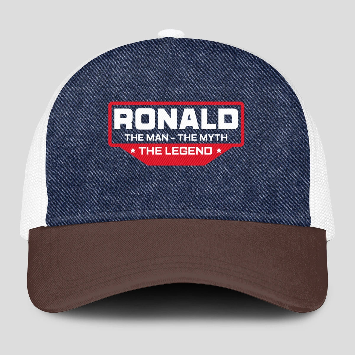 The Man The Myth The Legend Navy Brown And White Mesh Cap RONALD 13K1 C200PF