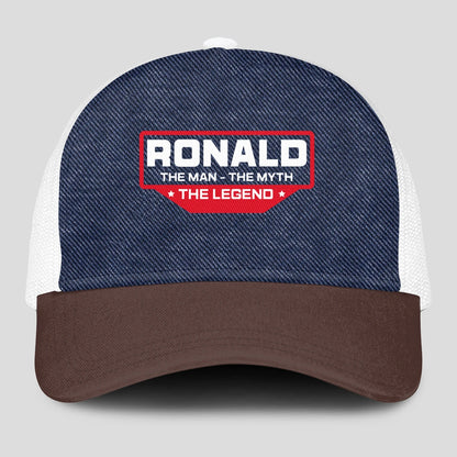 The Man The Myth The Legend Navy Brown And White Mesh Cap RONALD 13K1 C200PF