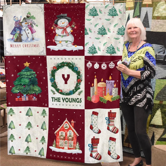 YOUNG Christmas Blanket – Personalized Family Name Holiday Quilt Throw 13K1-BK1