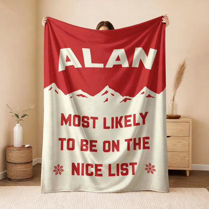 Most Likely on the Nice List Red Vintage Christmas Fleece Blanket ALAN 13K1 BK63