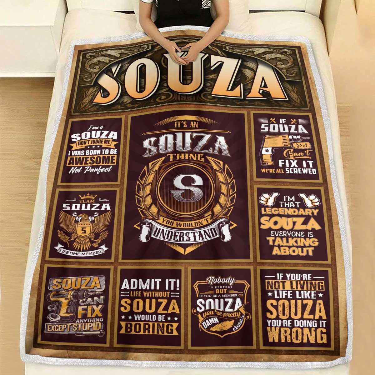 SOUZA Personalized Blanket | Custom Name Cozy Throw Gift 13K1-BK4