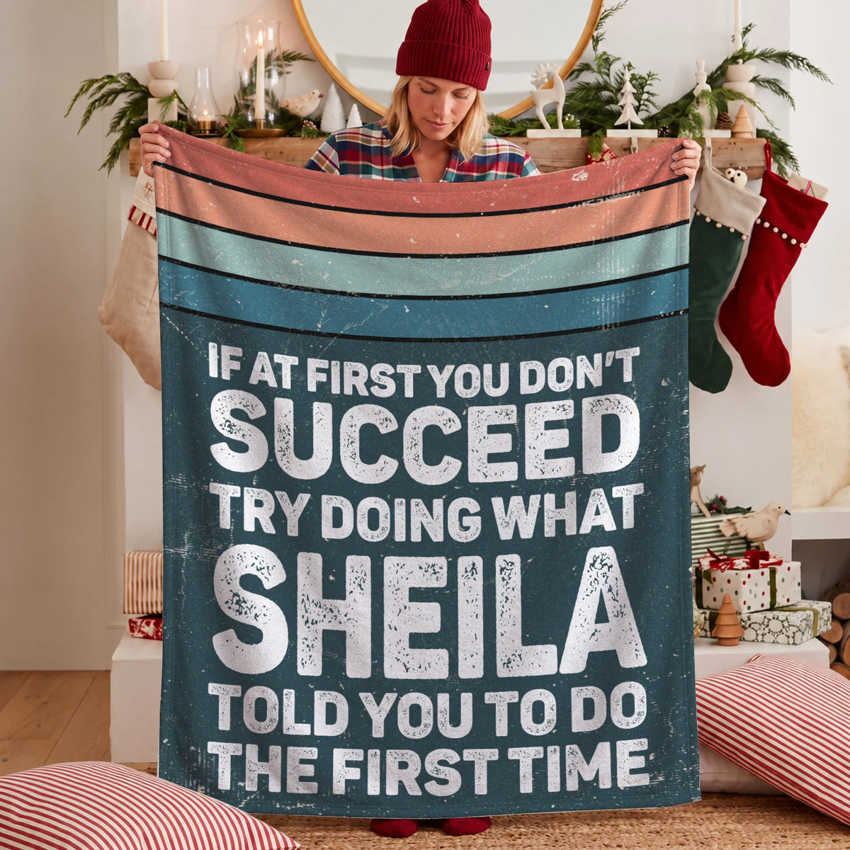 If At First You Don’t Succeed Retro Green Fleece Blanket SHEILA 13K1 BK29
