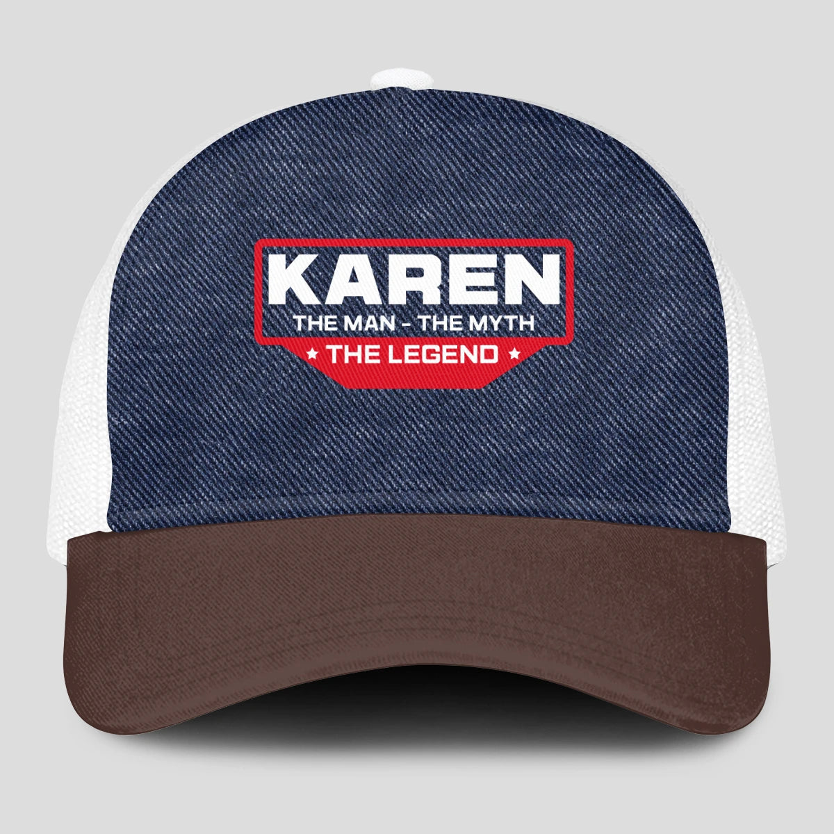 The Man The Myth The Legend Navy Brown And White Mesh Cap KAREN 13K1 C200PF