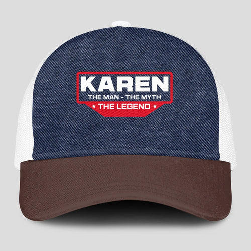 The Man The Myth The Legend Navy Brown And White Mesh Cap KAREN 13K1 C200PF