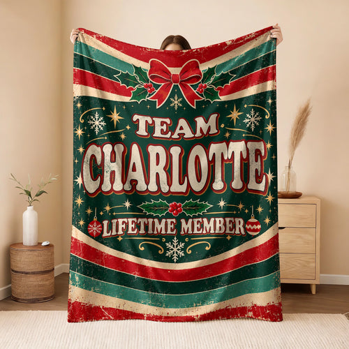 Team Your Name Lifetime Member Christmas Fleece Blanket CHARLOTTE 13K1 BK52