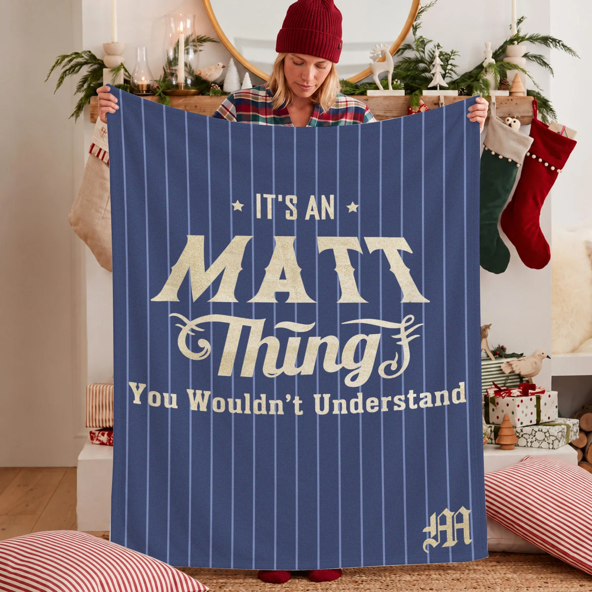 Your Name Thing Striped Blue Fleece Blanket MATT 13K1 BK23