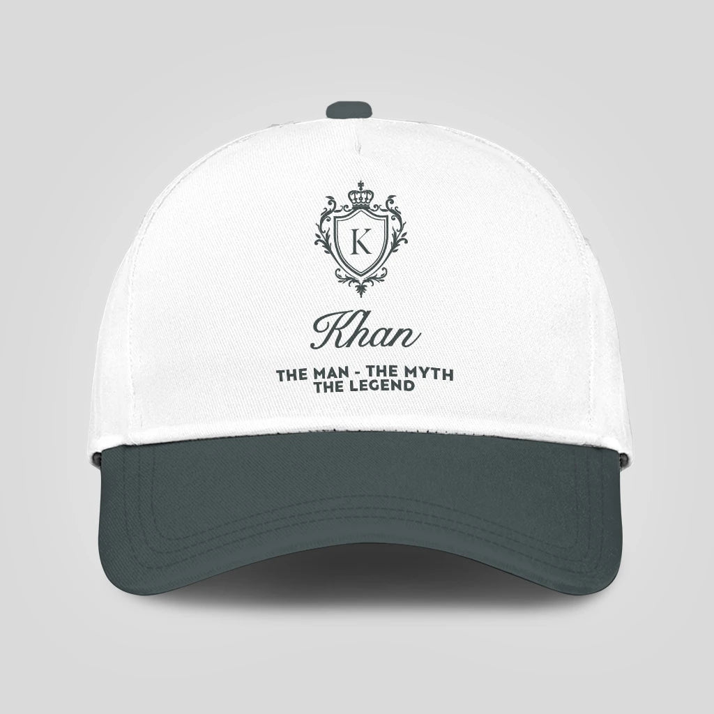 The Man The Myth The Legend Elegant Gray And White Cap KHAN 13K1 C170PF