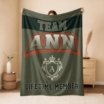 Team Your Name Lifetime Member Sage Green Fleece Blanket ANN 13K1 BK22
