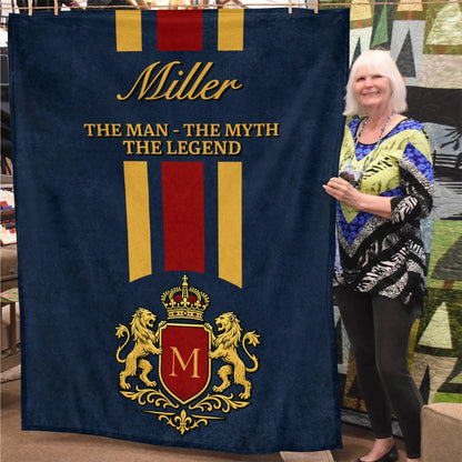 The Man The Myth The Legend Navy Striped Fleece Blanket MILLER 13K1 BK16