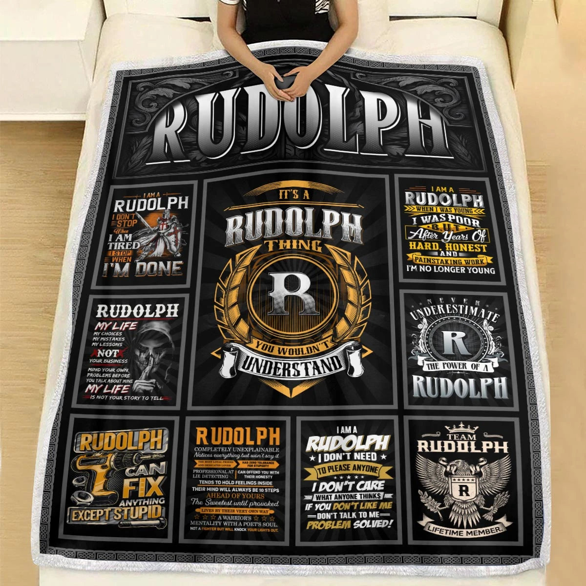 RUDOLPH Personalized Blanket | Custom Name Cozy Throw Gift 13K5-BK2