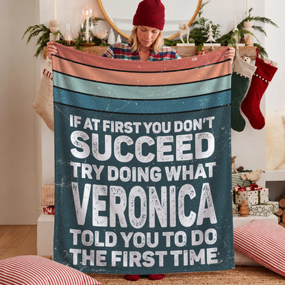If At First You Don’t Succeed Retro Green Fleece Blanket VERONICA 13K1 BK29