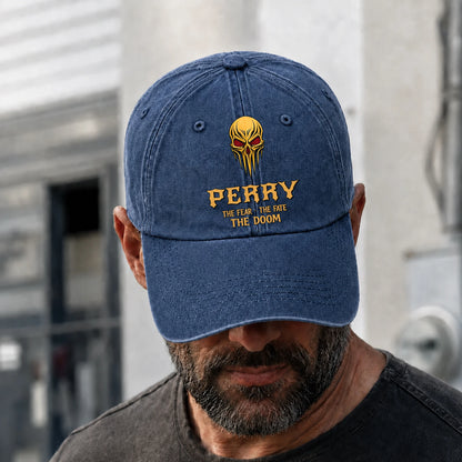 The Fear The Fate The Doom Skull Blue Washed Cap PERRY 13K1 C97PF