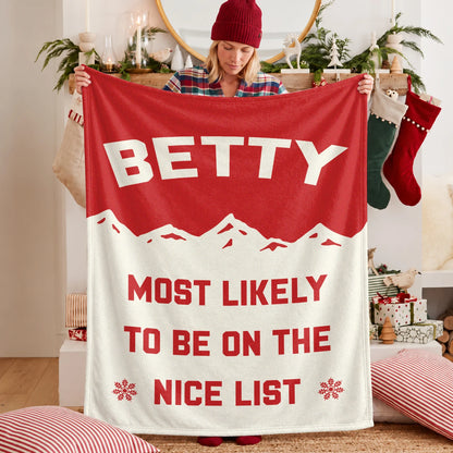 Most Likely on the Nice List Red Vintage Christmas Fleece Blanket BETTY 13K1 BK63