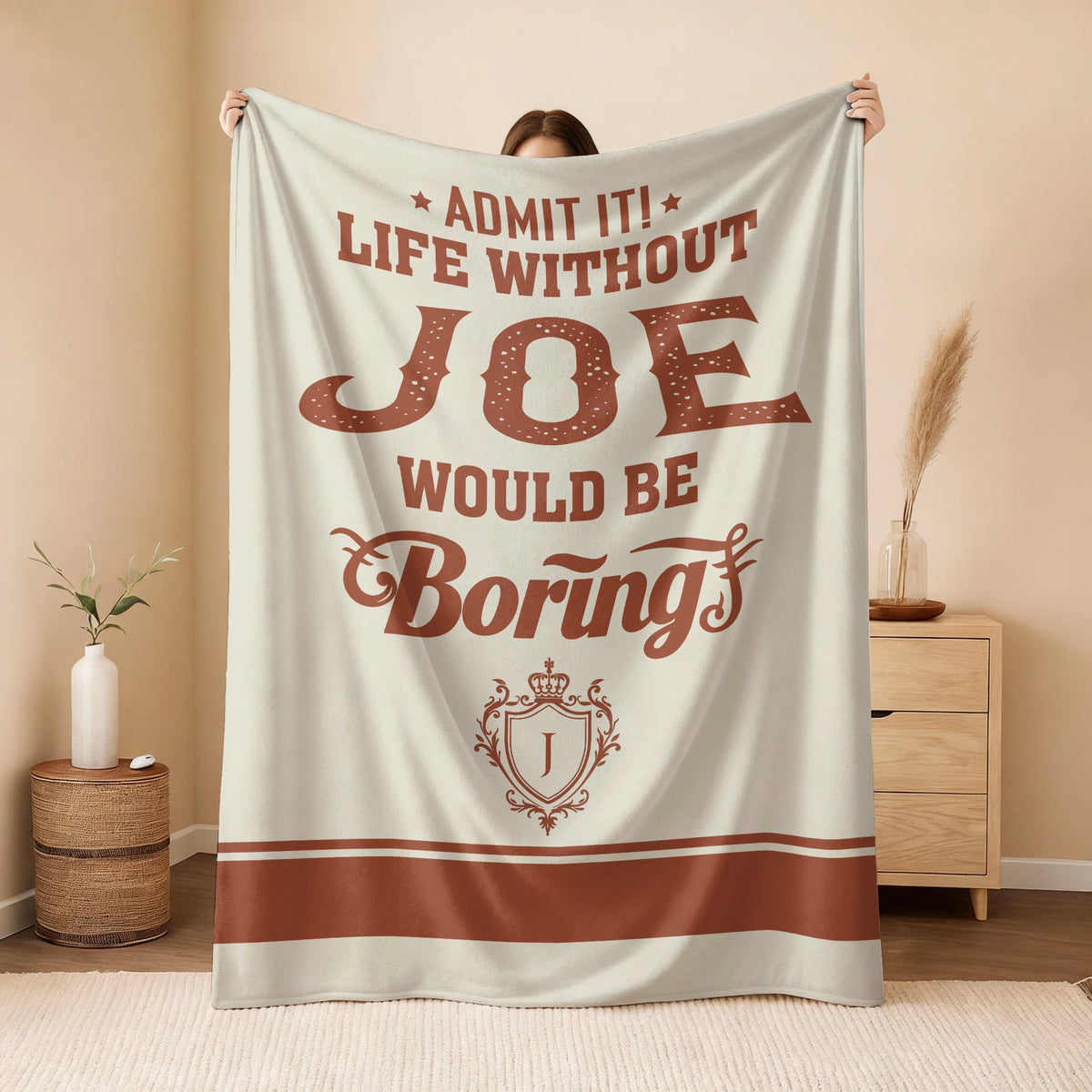 Life Without Your Name Would Be Boring Cream Terracotta Blanket JOE 13K1 BK24