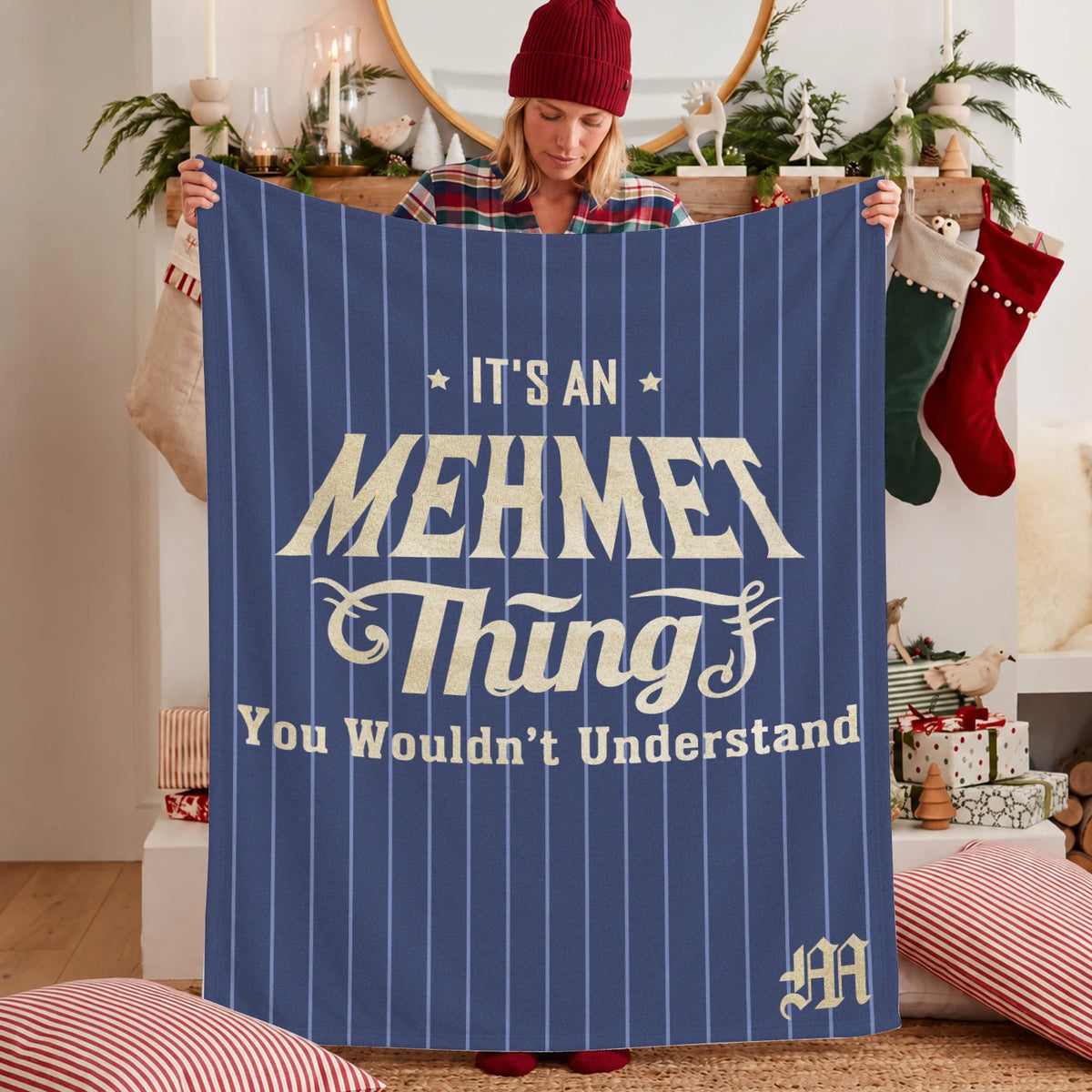 Your Name Thing Striped Blue Fleece Blanket MEHMET 13K1 BK23