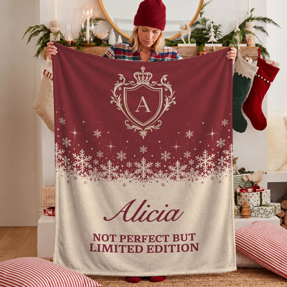 Not Perfect But Limited Edition Red Cream Christmas Fleece Blanket ALICIA 13K1 BK34