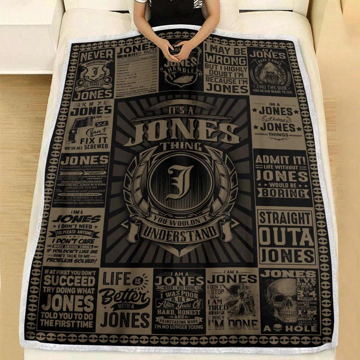 JONES Personalized Blanket | Custom Name Cozy Throw Gift 13K1-BK3
