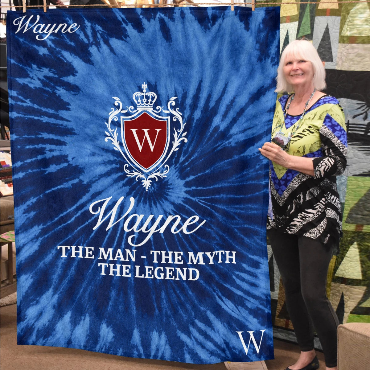 The Man The Myth The Legend Blue Waves Fleece Blanket WAYNE 13K1 BK11