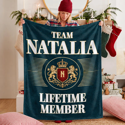 Team Your Name Lifetime Member Sage Green Fleece Blanket NATALIA 13K1 BK42