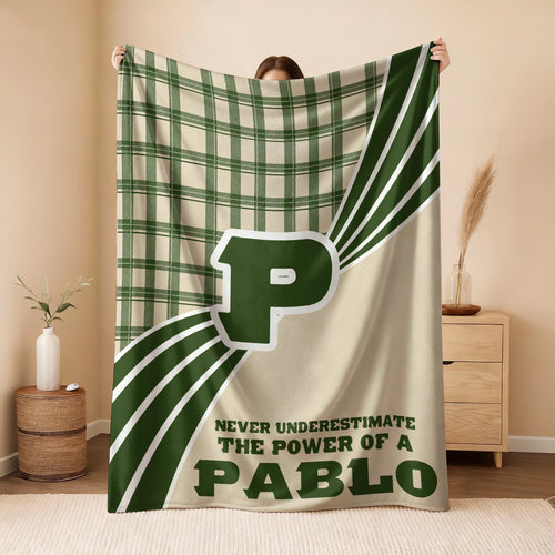 Never Underestimate Your Name Green & Cream Plaid Fleece Blanket PABLO 13K1 BK50