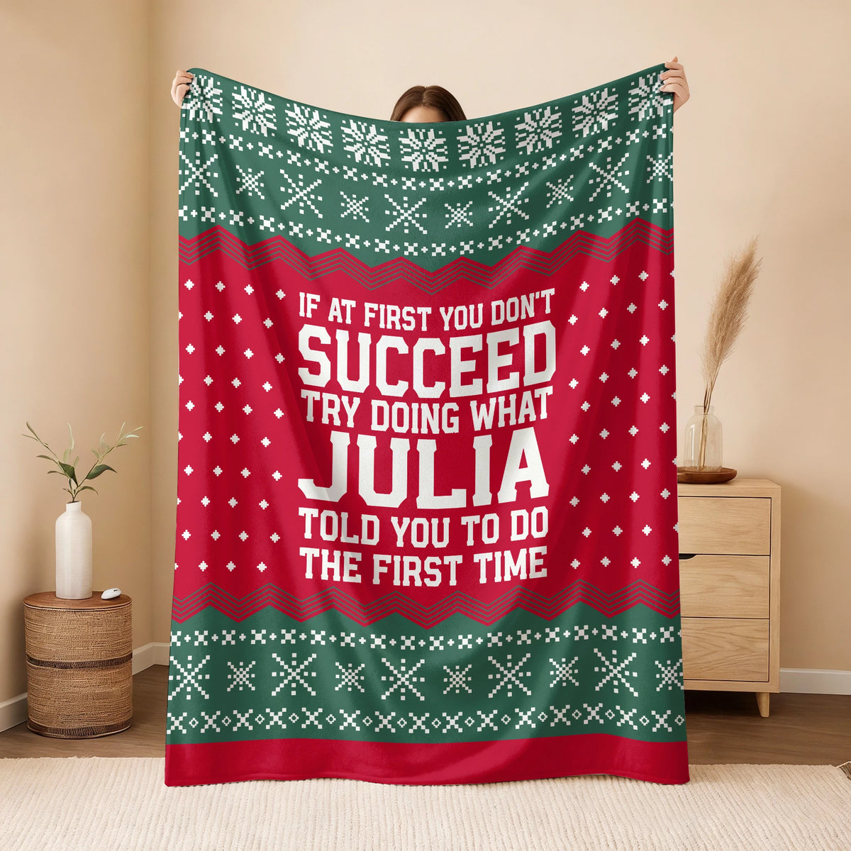 If At First You Don’t Succeed Red Green Christmas Fleece Blanket JULIA 13K1 BK28