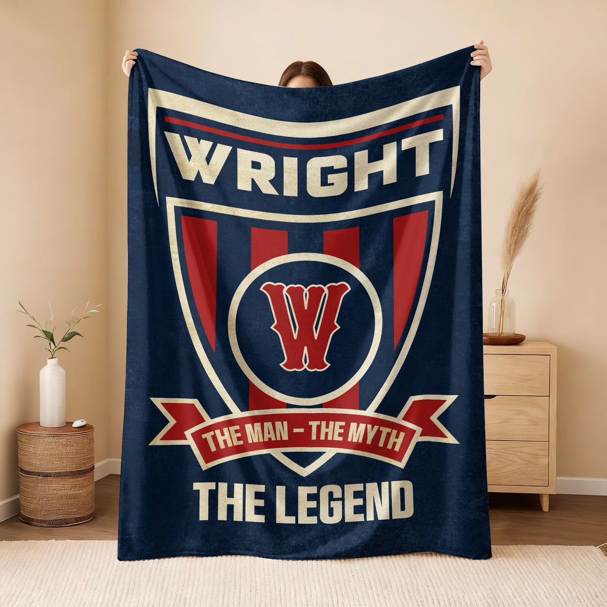 The Man The Myth The Legend Blue Burgundy Baseball Blanket WRIGHT 13K1 BK18