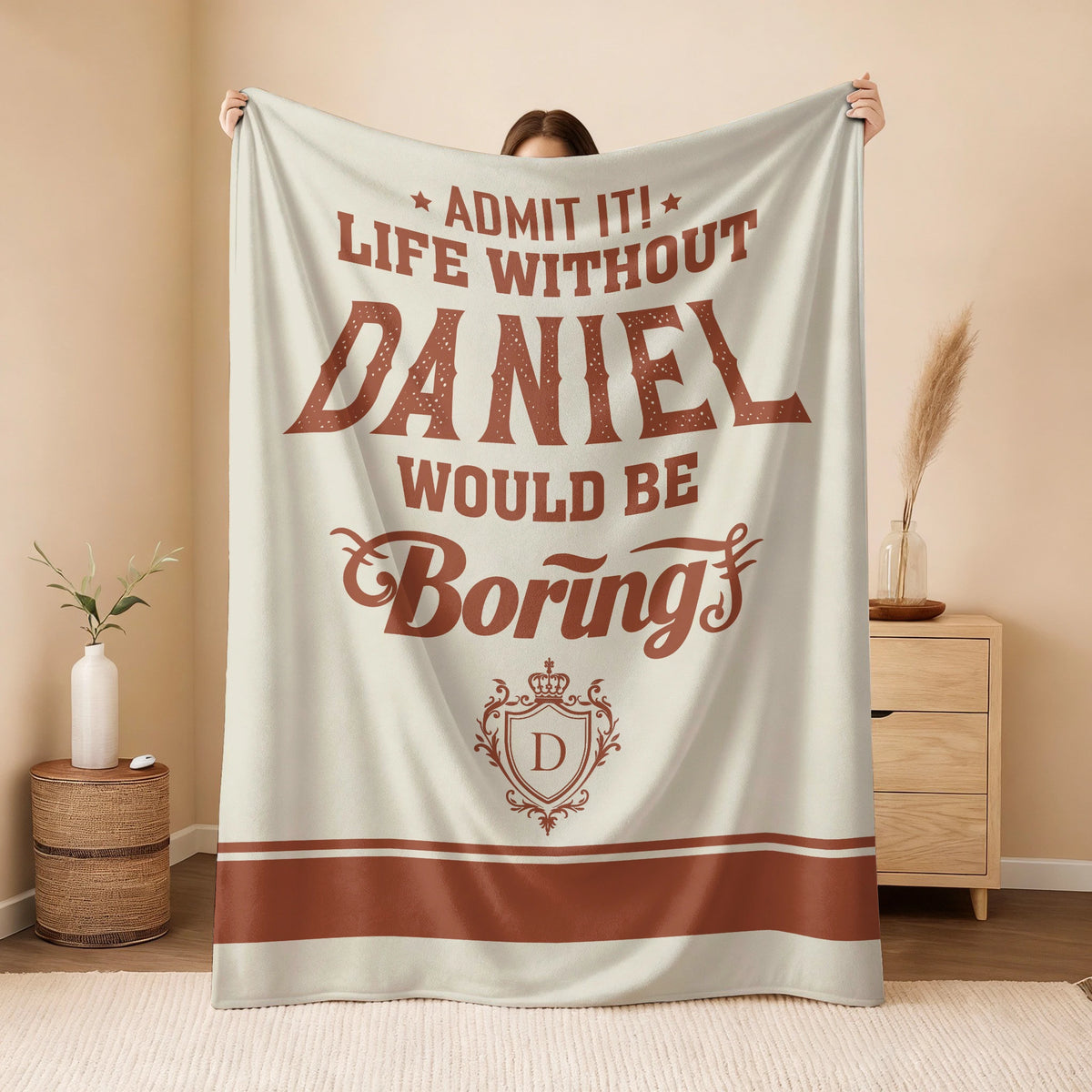 Life Without Your Name Would Be Boring Cream Terracotta Blanket DANIEL 13K1 BK24