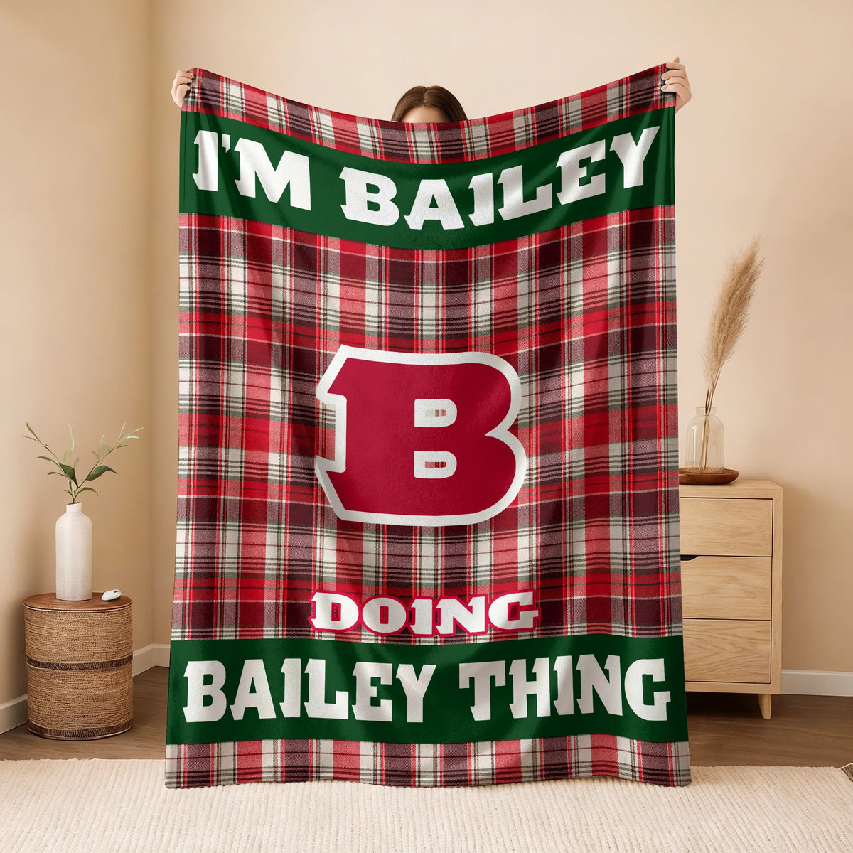 I'm Name Doing Name Things Red Plaid Fleece Blanket BAILEY 13K1 BK49