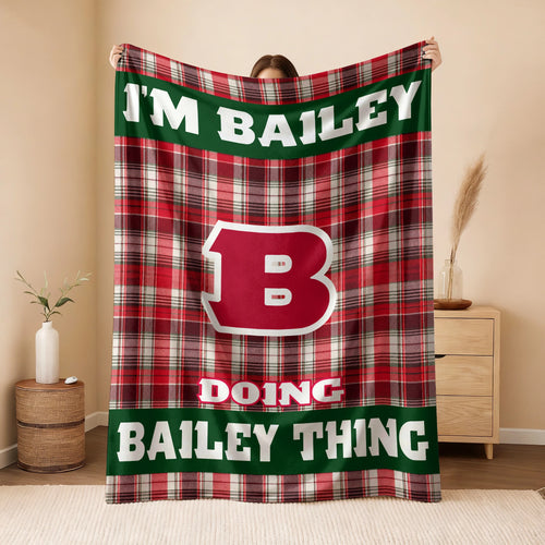 I'm Name Doing Name Things Red Plaid Fleece Blanket BAILEY 13K1 BK49