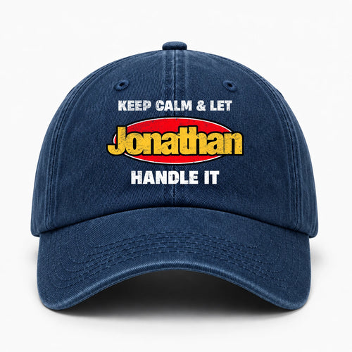 Keep Calm & Let Your Name Handle It Yellow And Red Logo Washed Cap JONATHAN 13K1 C172PF
