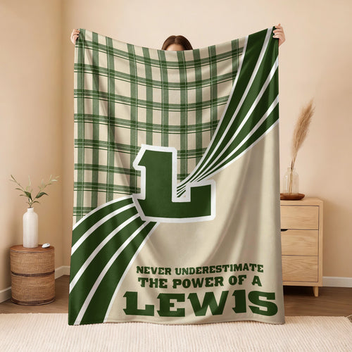 Never Underestimate Your Name Green & Cream Plaid Fleece Blanket LEWIS 13K1 BK50