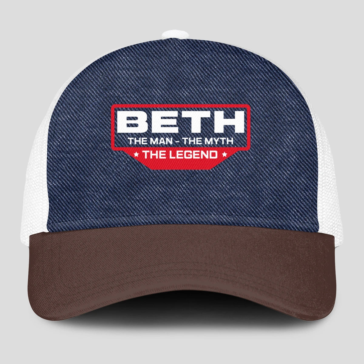 The Man The Myth The Legend Navy Brown And White Mesh Cap BETH 13K1 C200PF
