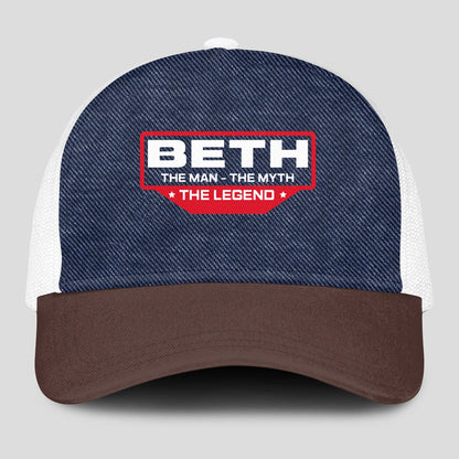 The Man The Myth The Legend Navy Brown And White Mesh Cap BETH 13K1 C200PF