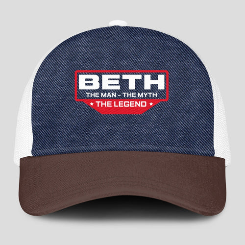 The Man The Myth The Legend Navy Brown And White Mesh Cap BETH 13K1 C200PF