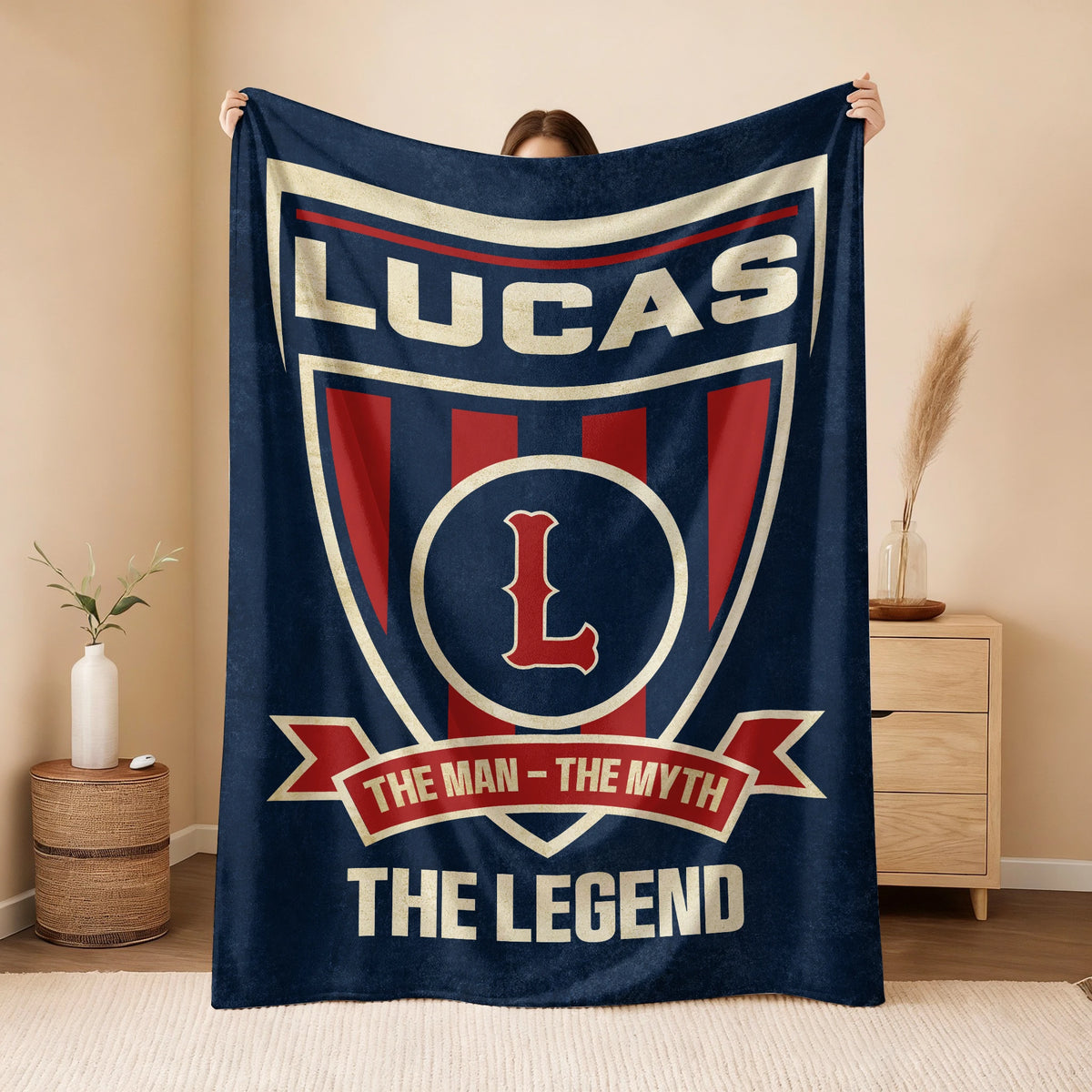 The Man The Myth The Legend Blue Burgundy Baseball Blanket LUCAS 13K1 BK18