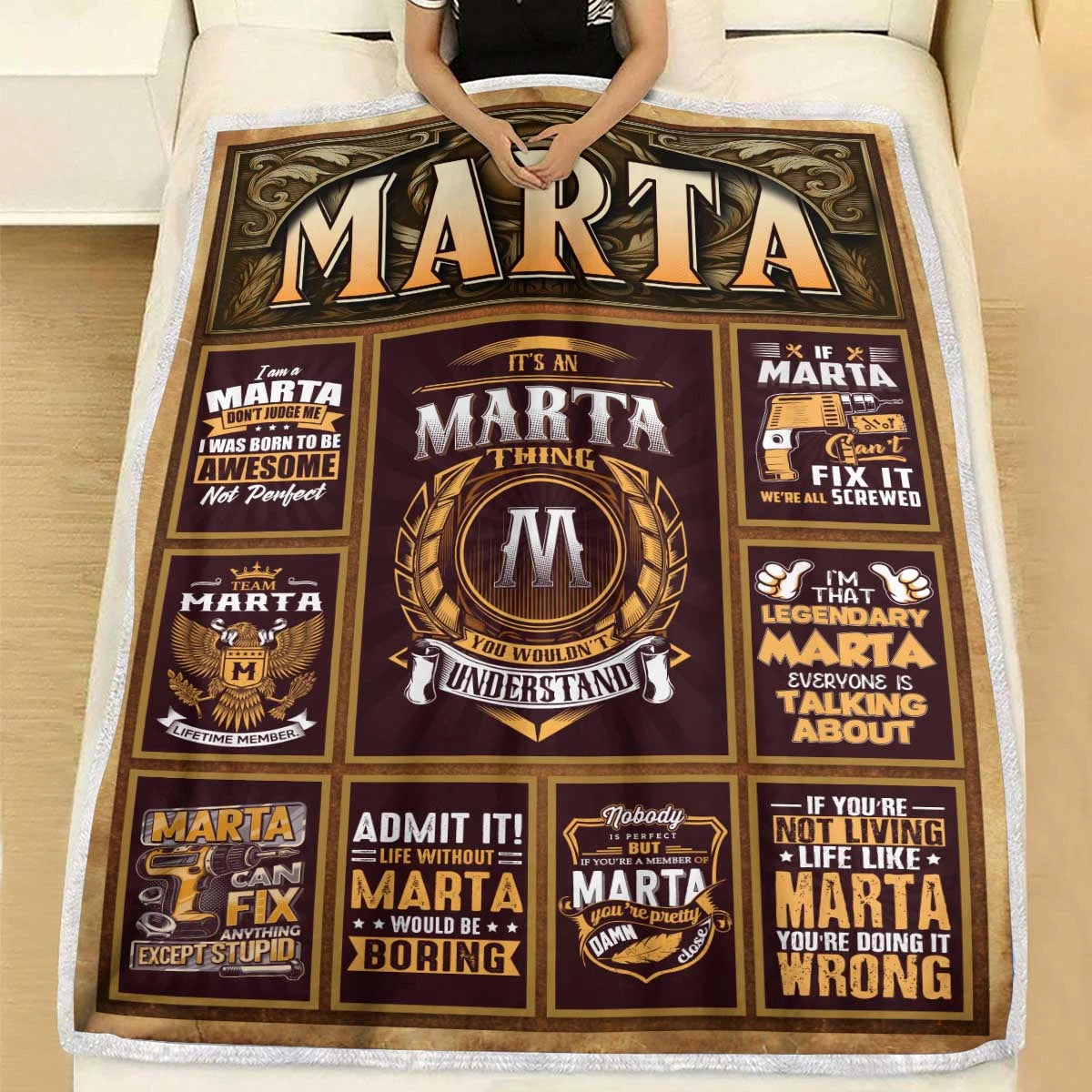 MARTA Personalized Blanket | Custom Name Cozy Throw Gift 13K1-BK4