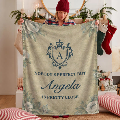 Nobody's Perfect But Your Name Is Pretty Close Green Floral Fleece Blanket ANGELA 13K1 BK39