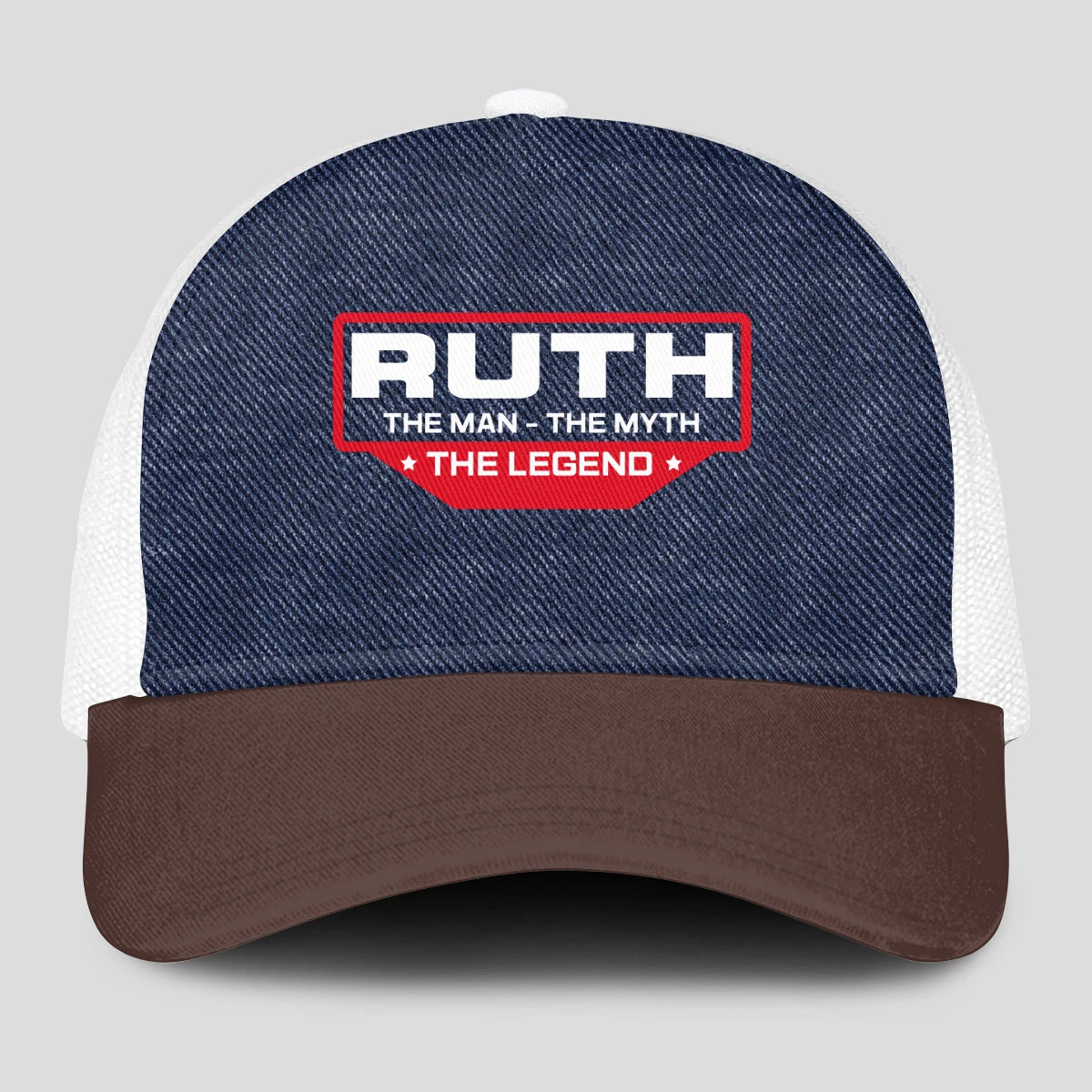 The Man The Myth The Legend Navy Brown And White Mesh Cap RUTH 13K1 C200PF